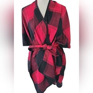 Plaid Red and Black Wrap Coat/poncho